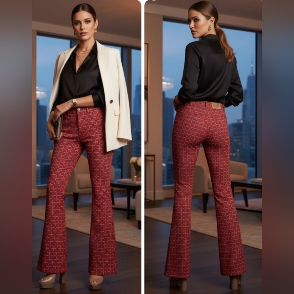 Dolce & Gabbana Vintage Red Velvet Patterned Pants Size 28. - Picture 16 of 16